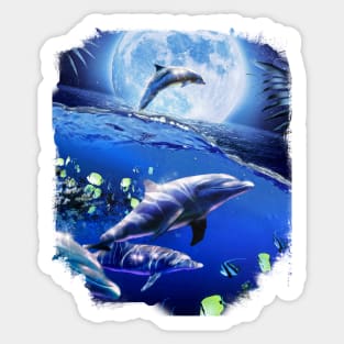 Moon Dolphins Sticker